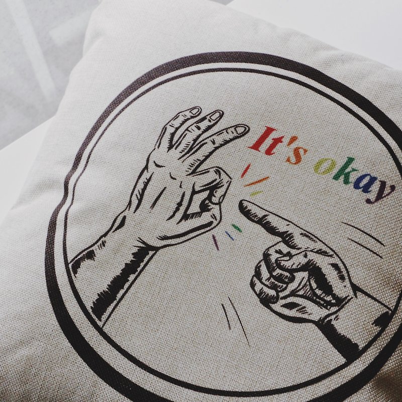 It's okay Rainbow Edition - Linen Pillow - หมอน - ผ้าฝ้าย/ผ้าลินิน สีกากี