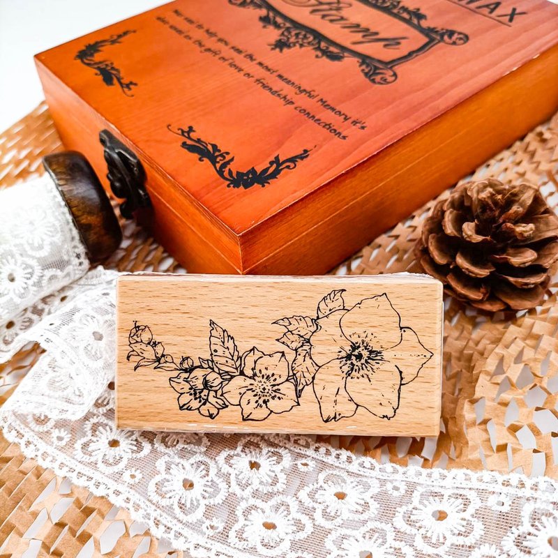 3E109_花系列J/ Flower series.J/櫸木印章 Wood Rubber Stamp - 印章/印台 - 木頭 卡其色