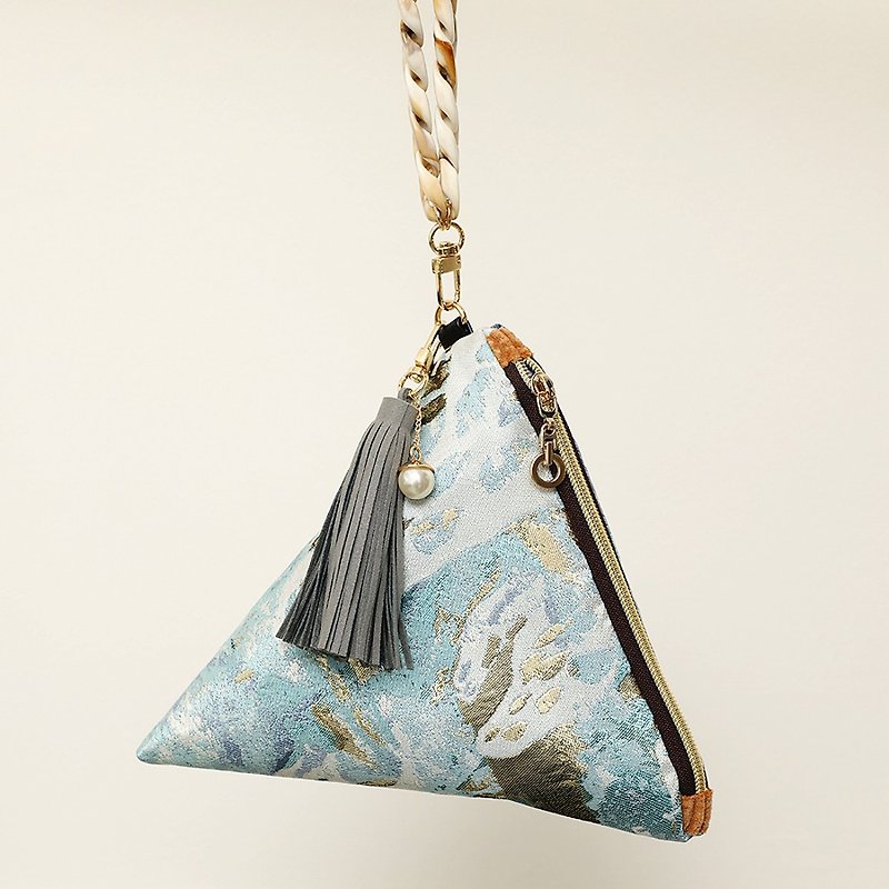 Umi no nami triangular clutch pouch bag - 化妝袋/收納袋 - 其他材質 藍色