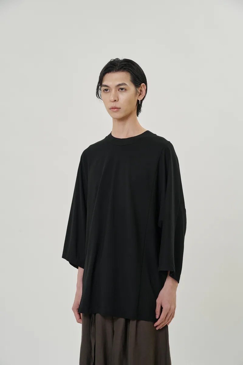 剪接連袖寬tee (黑) Raglan-sleeve T-Shirt - 男 T 恤 - 棉．麻 黑色