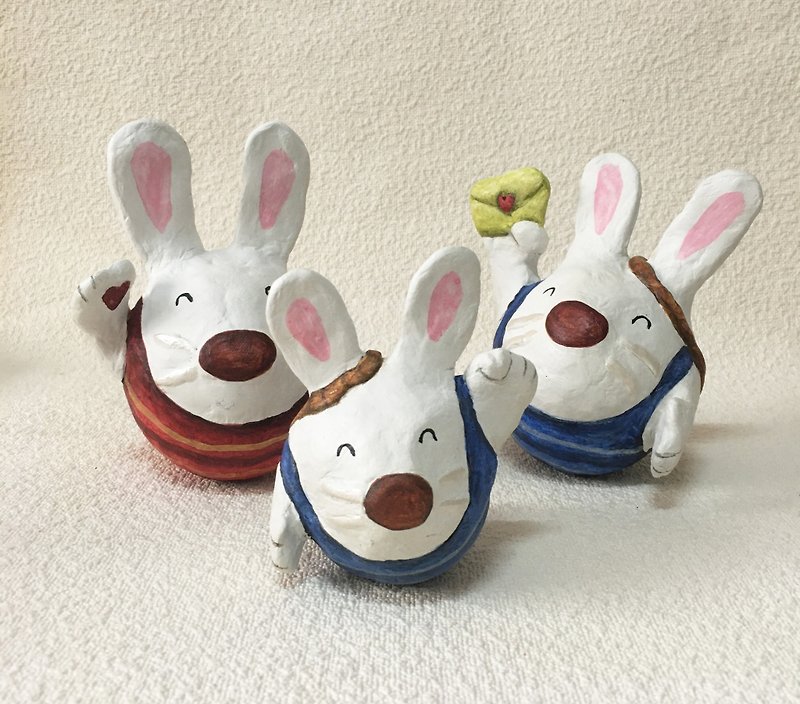 Wobble handcraft dolls / A happy rabbit family  ( 1 set = 3 pieces) - 裝飾/擺設  - 環保材質 藍色