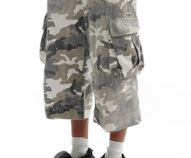 [SAINTPAIN]★25SS★CAMO CARGO BERMUDA PANTS Men's Belted Camo Cargo Shorts Twill Stretch Cargo Shorts