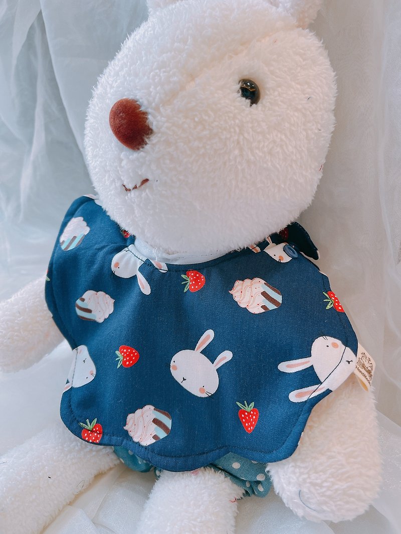 Flower pocket / bib / bib - dark blue rabbit - ผ้ากันเปื้อน - ผ้าฝ้าย/ผ้าลินิน สีน้ำเงิน