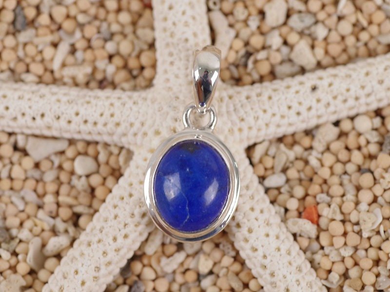 Lapis lazuli Silver pendant top - Necklaces - Stone Blue