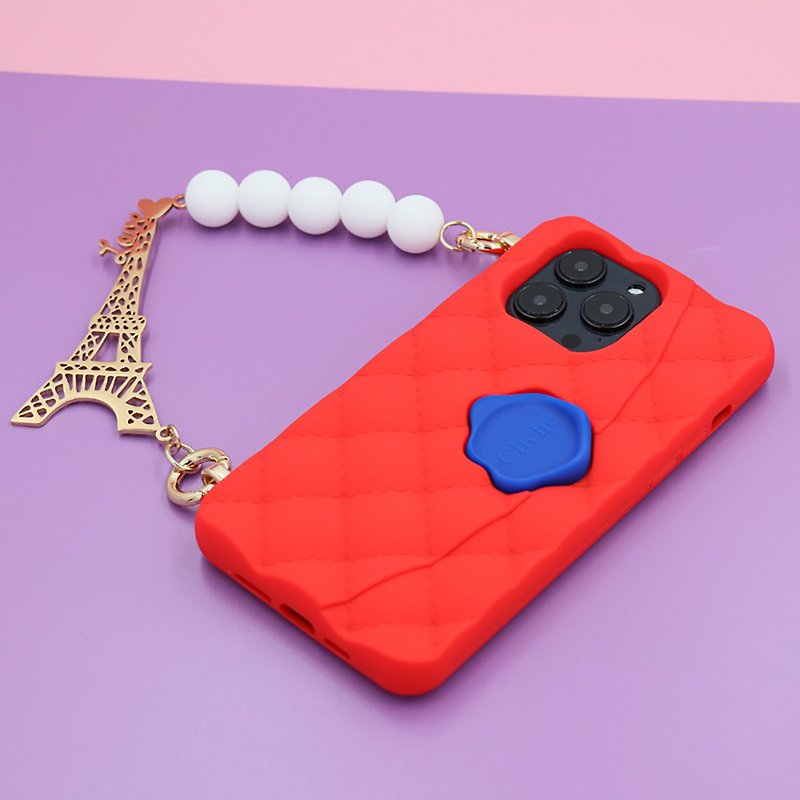 矽膠 手機殼/手機套 紅色 - 【Candies】iPhone 14 系列 - 經典小香風晚宴包 巴黎 紅 手機殼