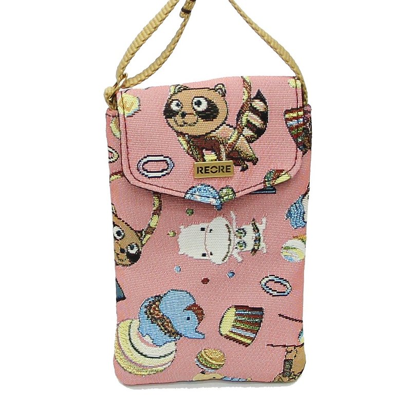 Cell phone bag / crossbody / flat woven jacquard happy circus - Other - Other Materials Multicolor
