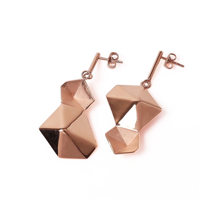 A pair of ANGULAR I Rose Gold hexagonal dangle earrings - ต่างหู - โลหะ สึชมพู