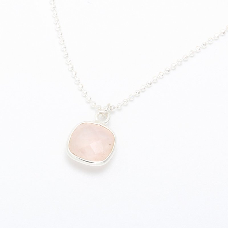 Square Pink Quartz crystal s925 sterling silver necklace - สร้อยคอ - เครื่องเพชรพลอย สึชมพู