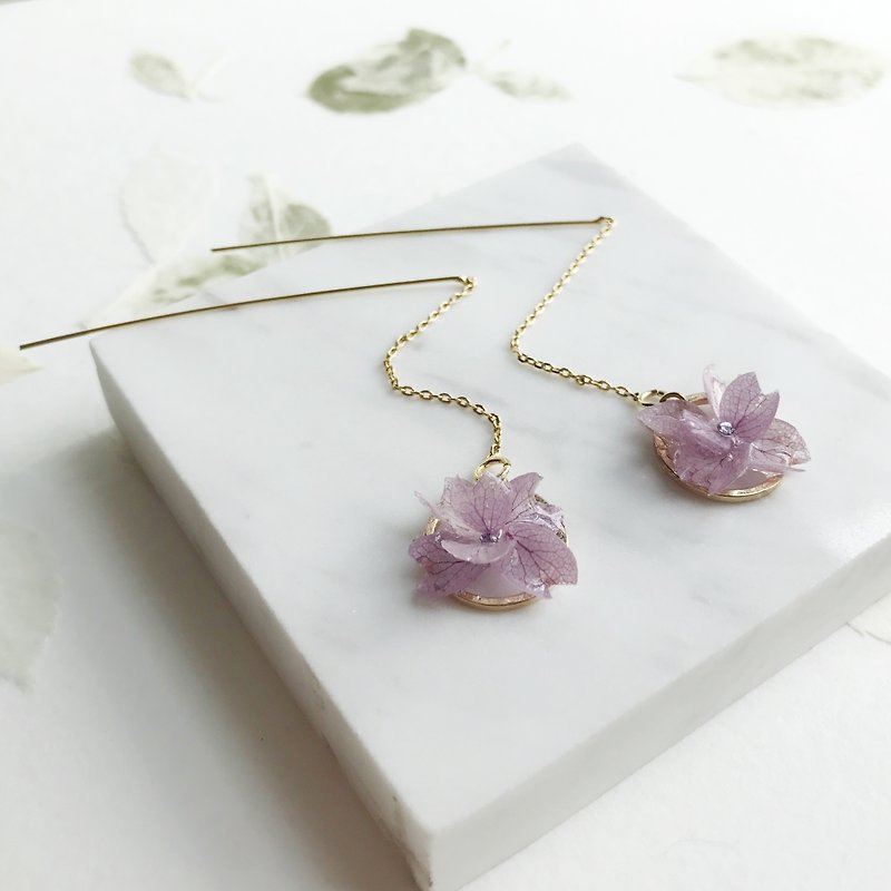 Real flower Purple Hydrangea Earrings 18KGP - Earrings & Clip-ons - Plants & Flowers Purple