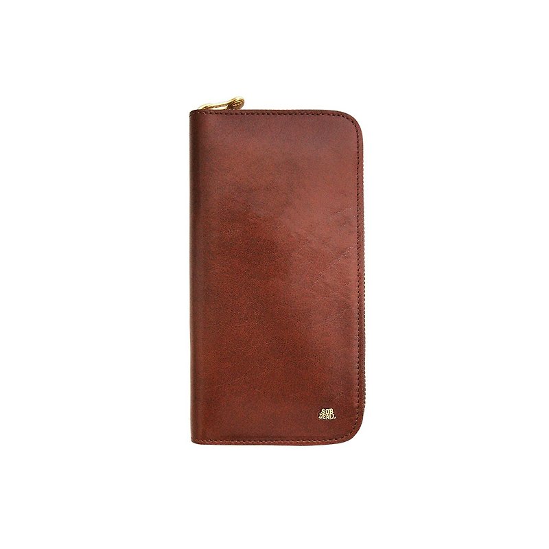 [SOBDEALL] Vegetable-tanned leather genuine leather U-shaped zipper long clip (two colors available) - กระเป๋าสตางค์ - หนังแท้ สีนำ้ตาล