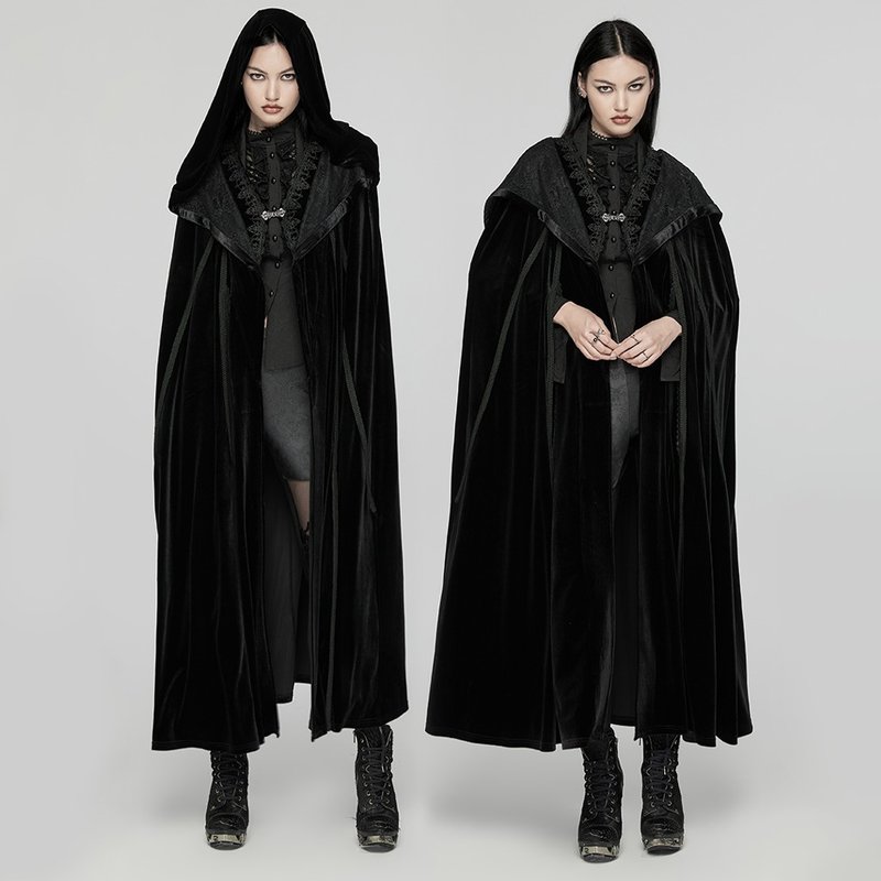 Gothic Glade Wizard Hooded Cloak - เสื้อแจ็คเก็ต - วัสดุอื่นๆ สีดำ