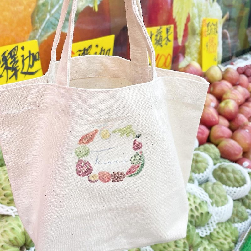 Taiwan Fruit Lunch Bag Tote Bag - 手提包/手提袋 - 棉．麻 咖啡色