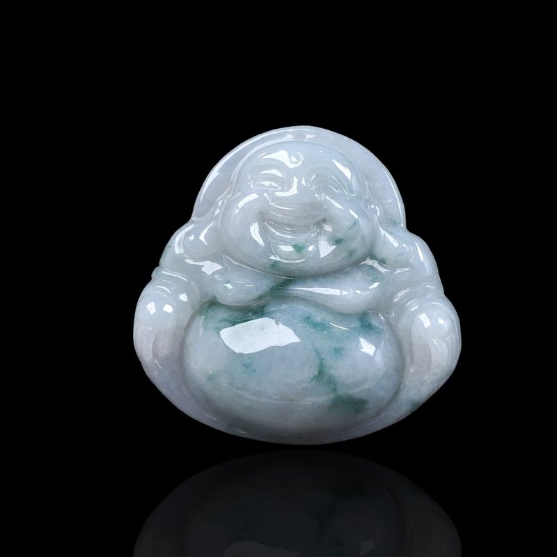 Floating Blue Flower Jadeite Maitreya Buddha Necklace | Stone| Natural Burmese Jade Jade A Grade | Gift - Necklaces - Jade Multicolor