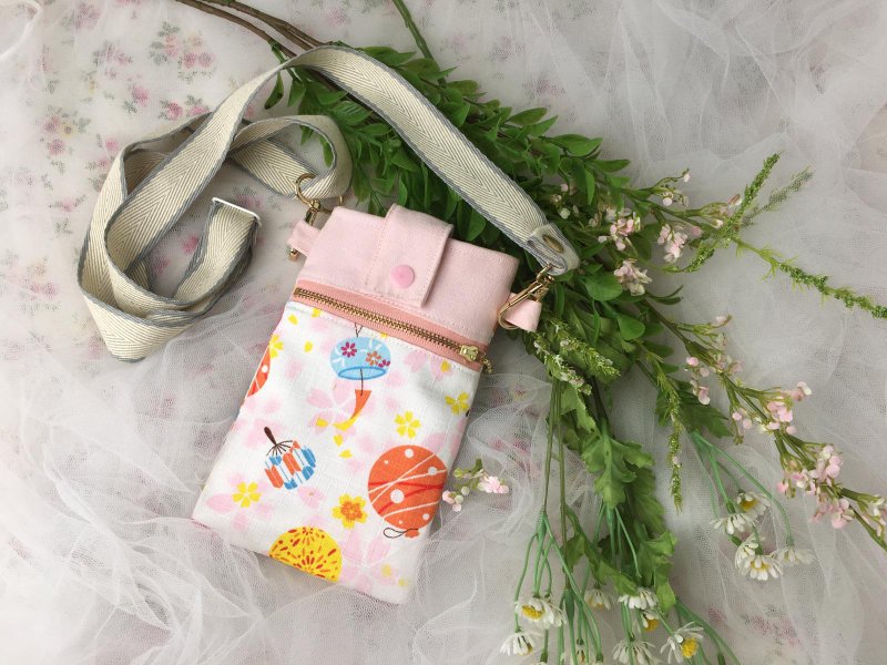 【Mobile phone oblique bag】Spring - กระเป๋าแมสเซนเจอร์ - ผ้าฝ้าย/ผ้าลินิน สึชมพู