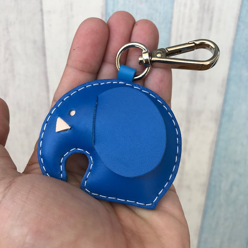 療癒小物 手工皮革 深藍色 可愛 大象 純手工縫製 鑰匙扣 小尺寸 - 鑰匙圈/鑰匙包 - 真皮 藍色