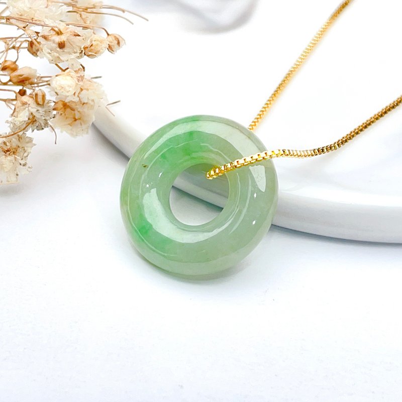 【May ‧Peace】Bingpiao Yang Green Jade Donut Pendant | Natural Grade A Jadeite | Gift - Necklaces - Jade Green