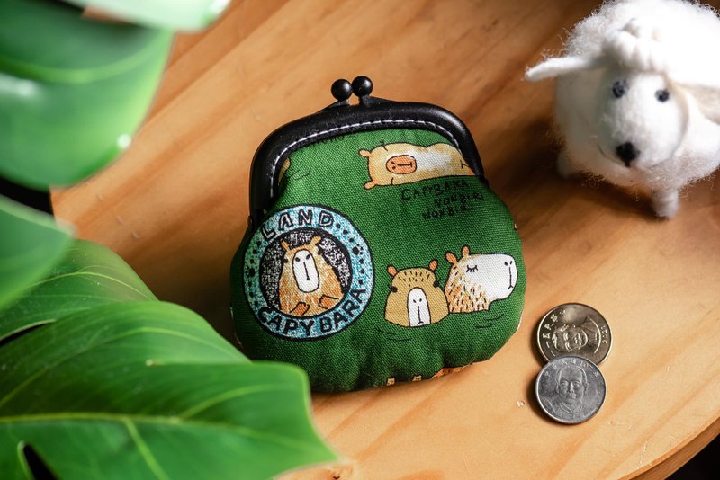 [Cute capybara-green] coin purse#小口金包#cute#Japanese#storage - กระเป๋าใส่เหรียญ - ผ้าฝ้าย/ผ้าลินิน สีเขียว