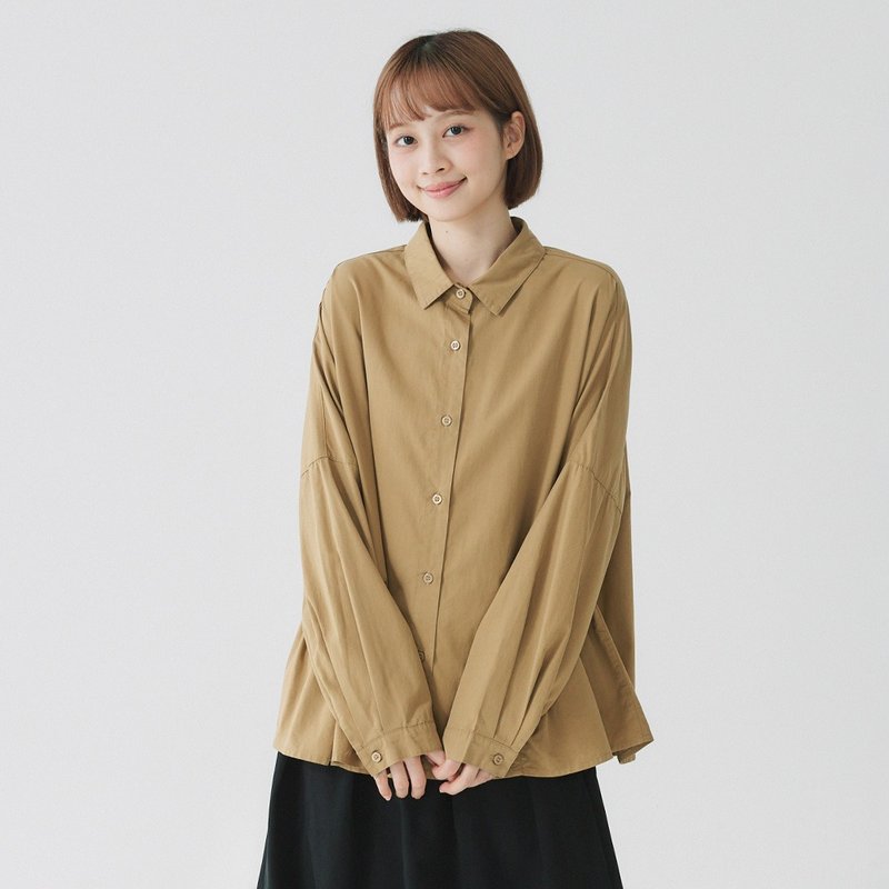 【Simply Yours】荷葉下擺長袖襯衫  卡其F - 女裝上衣 - 棉．麻 卡其色