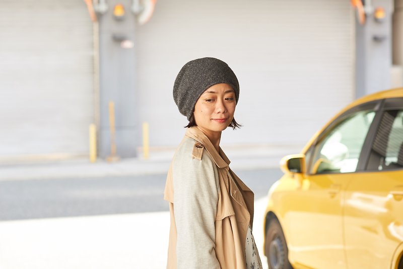 Made in Japan Wool & Silk Beanie for Autumn/Fall and Winter, Slouch Hat - Hats & Caps - Wool Gray