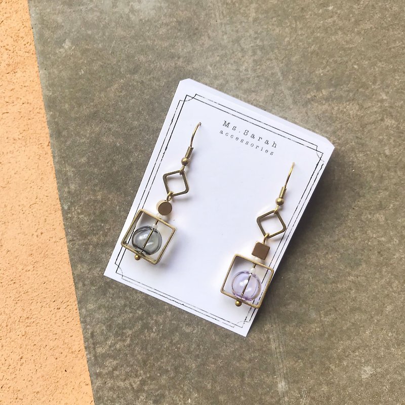 Exotic Bronze earrings _ _ bubble gray and purple (folder can be changed) - ต่างหู - แก้ว สีทอง
