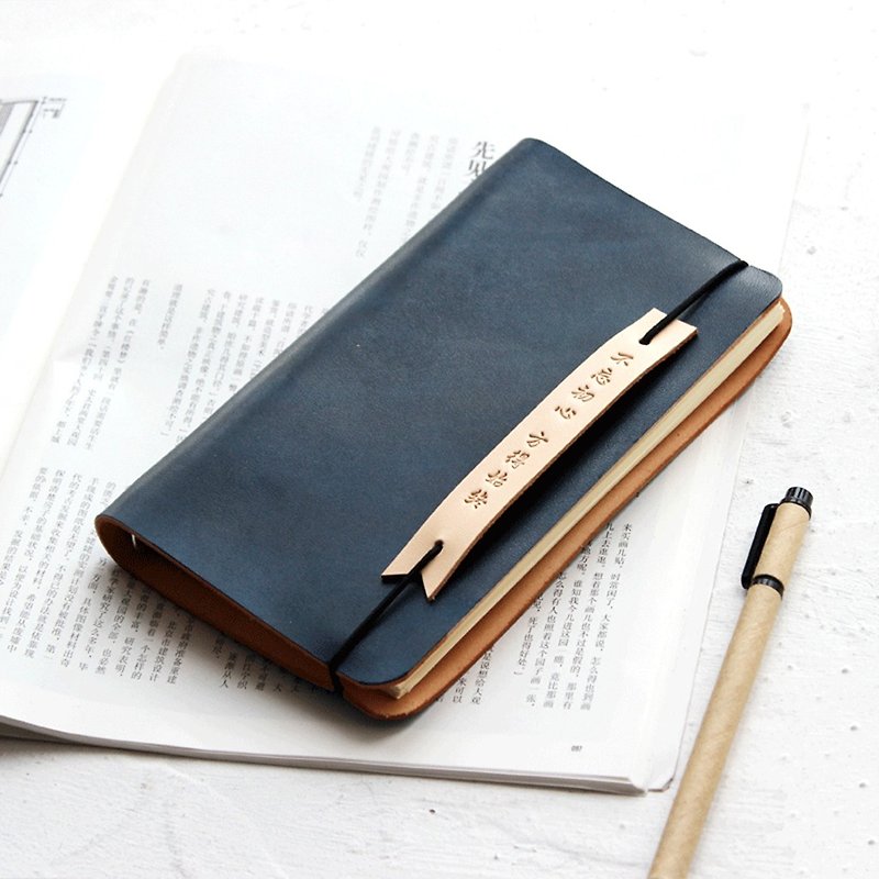 Rugao original handmade first layer of leather word in the notebook loose-leaf notebook leather journal text custom birthday gifts give gifts mountain blue uniform dye a6 account book 19 cm*11cm - สมุดบันทึก/สมุดปฏิทิน - หนังแท้ สีน้ำเงิน