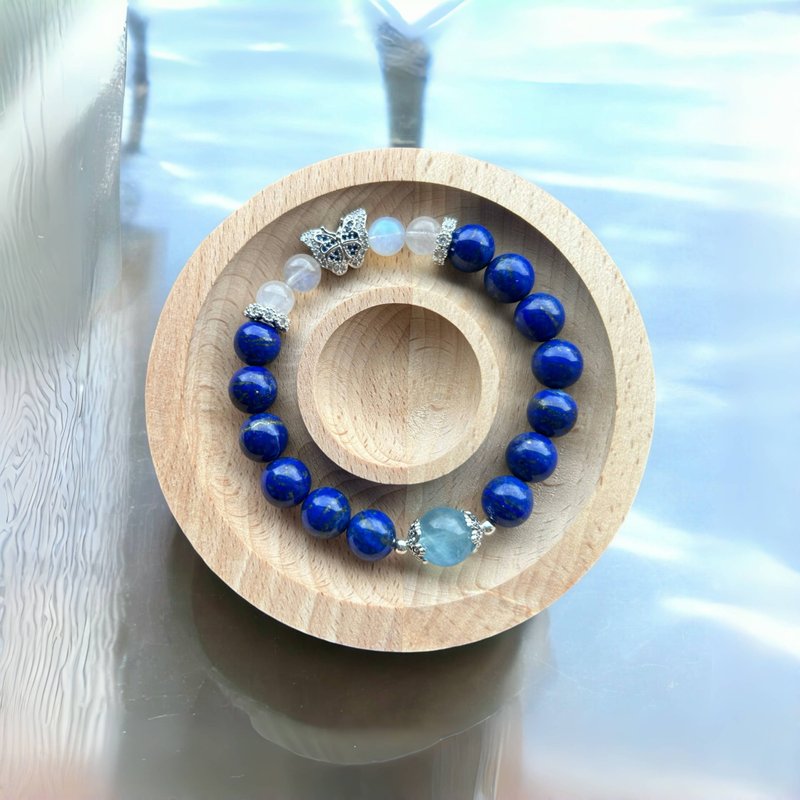 [Blue Butterfly and Blue Moon] Noble and Elegant | Lapis Lazuli | Blue Moonlight | Aquamarine | Crystal Bracelet - Bracelets - Crystal Blue