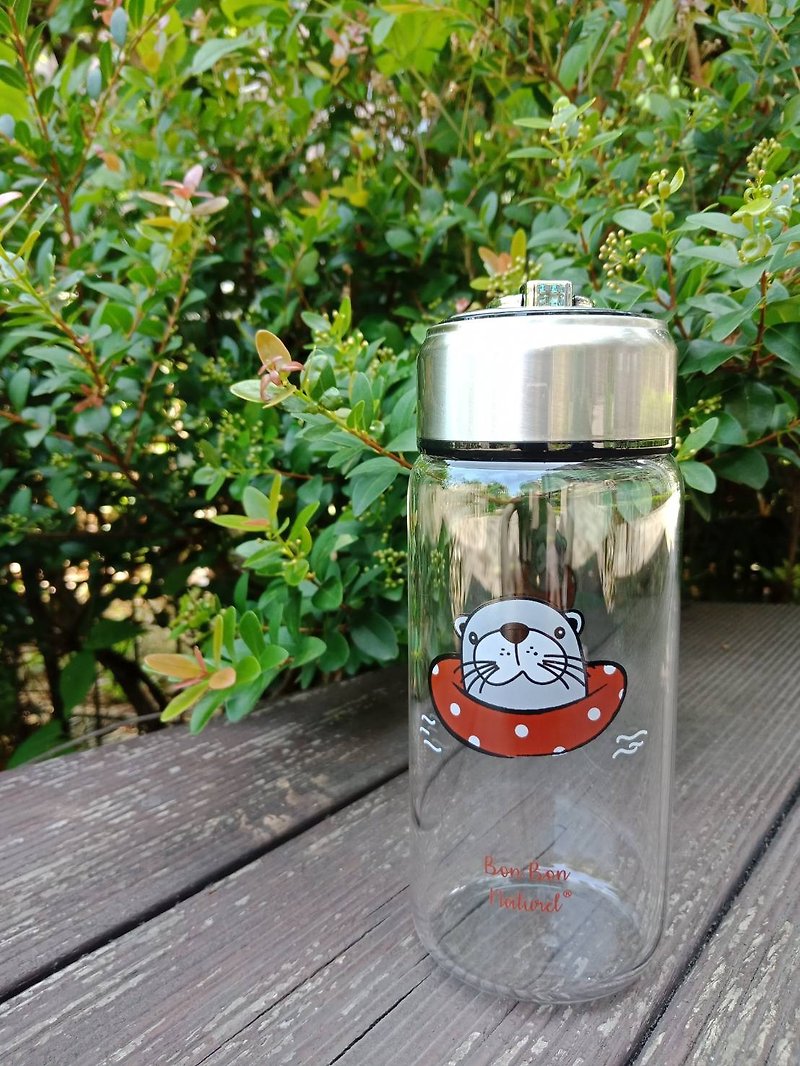 【Bon Bon Naturel】Walking Bottle with Cloth Cover-Swimming Ring Sea Otter - Pitchers - Glass 