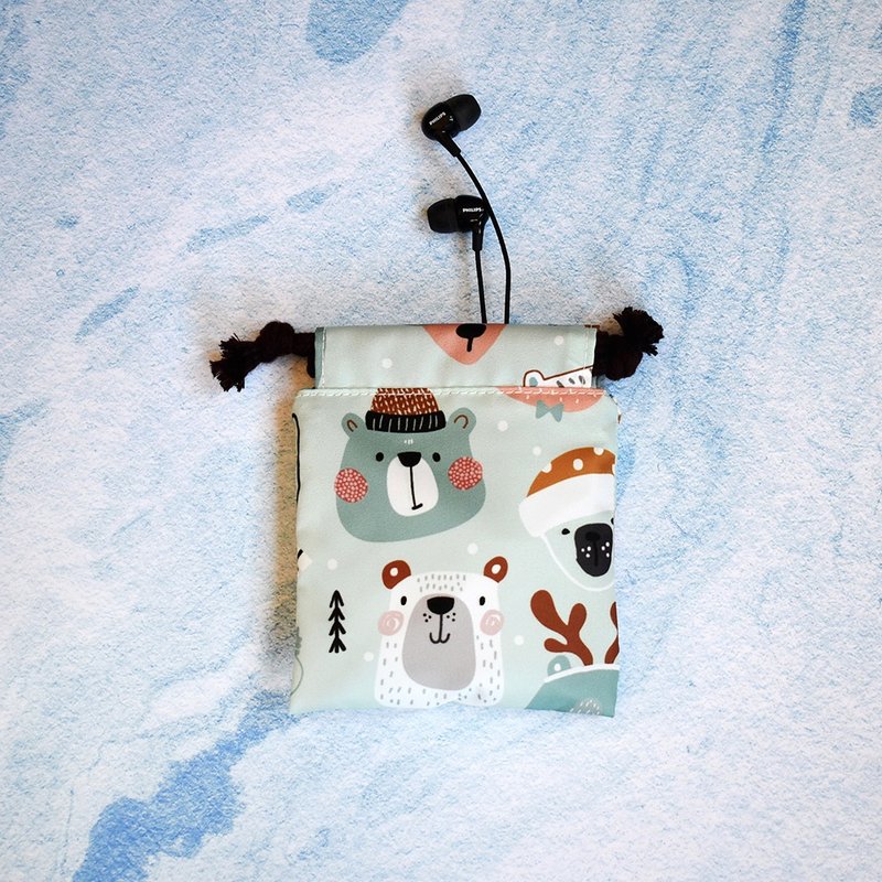 小束口袋/印章袋_冬雪動物 - 束口袋/束口背包/水桶包 - 尼龍 綠色