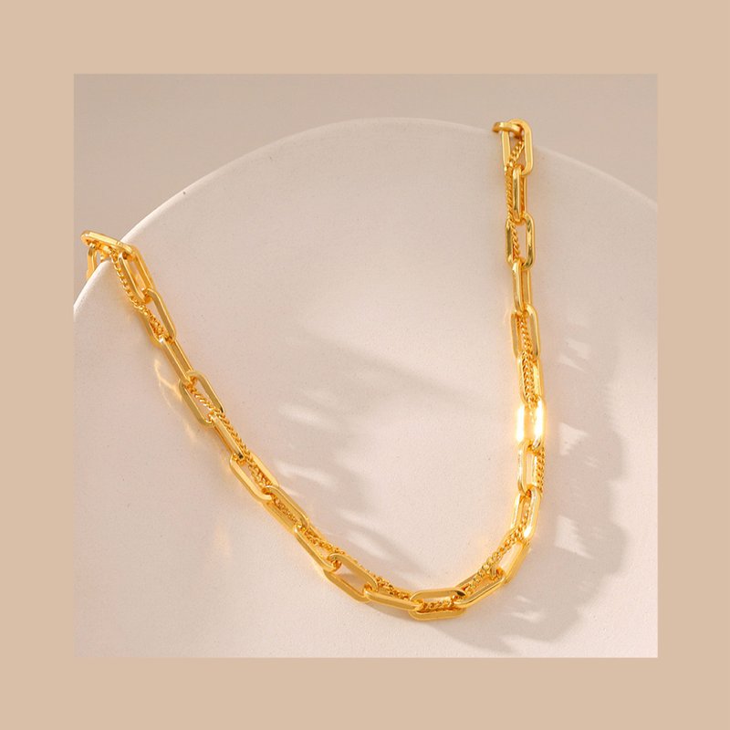 French Paper Clip Brass 18K Gold Plated Vintage Necklace - Necklaces - Other Metals 