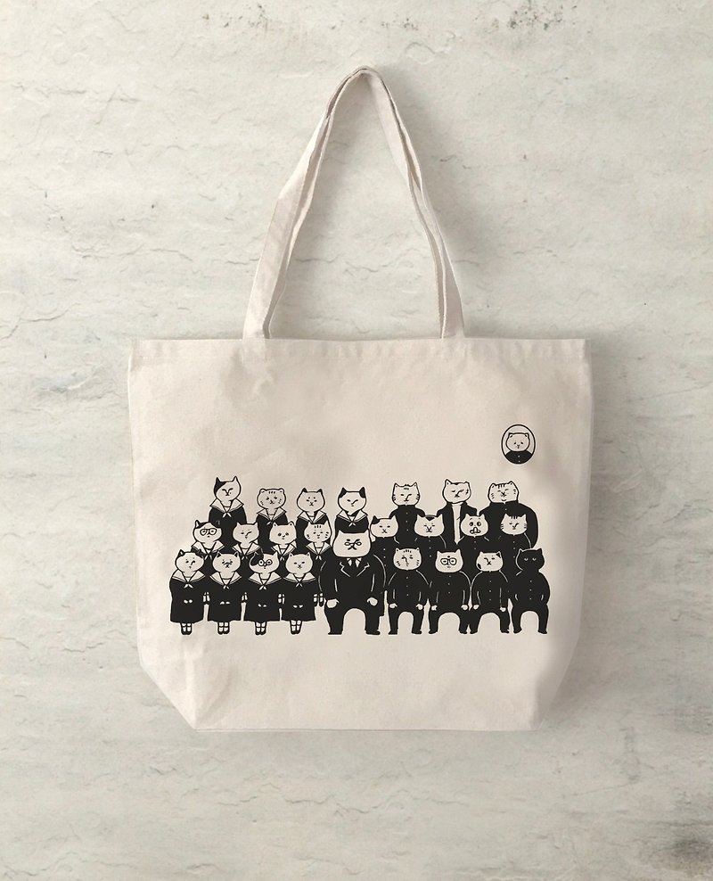 Tote bag cat class photo - Handbags & Totes - Cotton & Hemp White