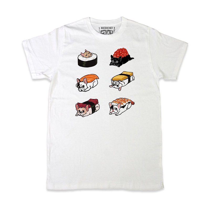 Sushi Frenchie • Unisex T-shirt - 男 T 恤 - 棉．麻 白色