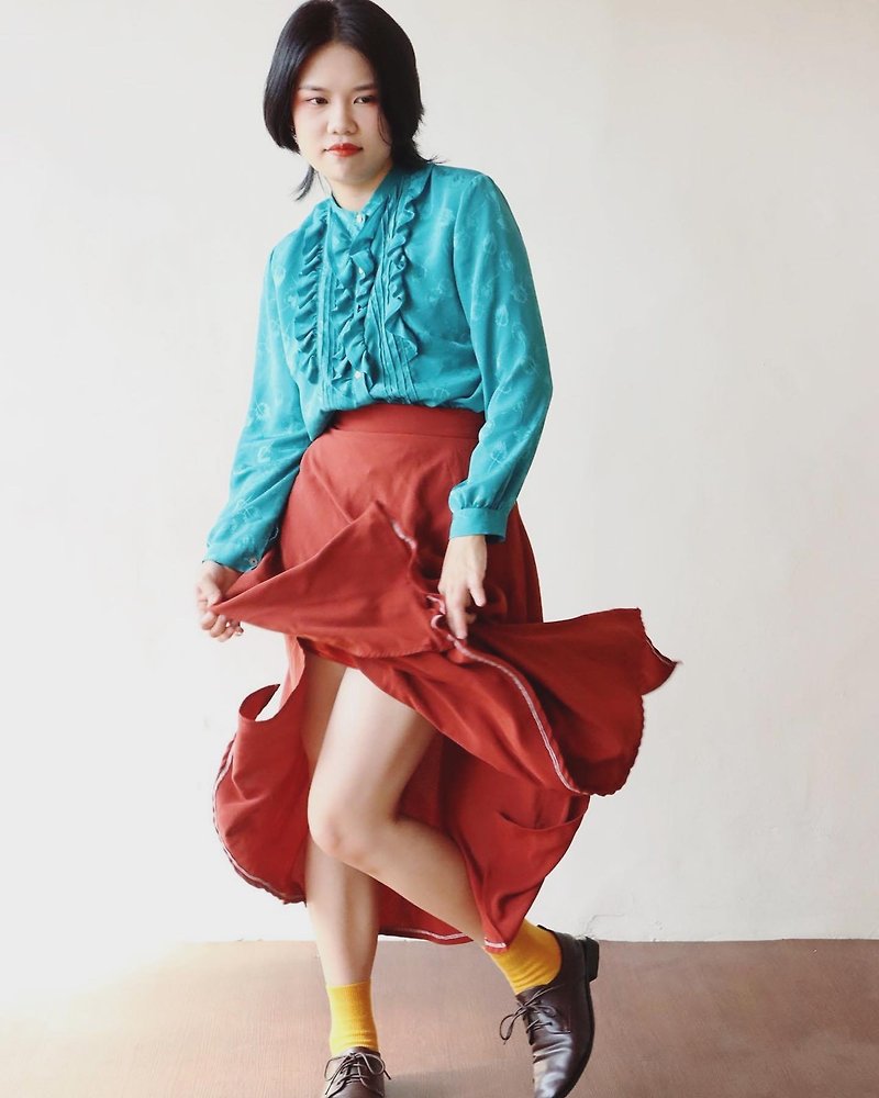 Retro temperament brick color round skirt-bullfighting - Skirts - Cotton & Hemp 