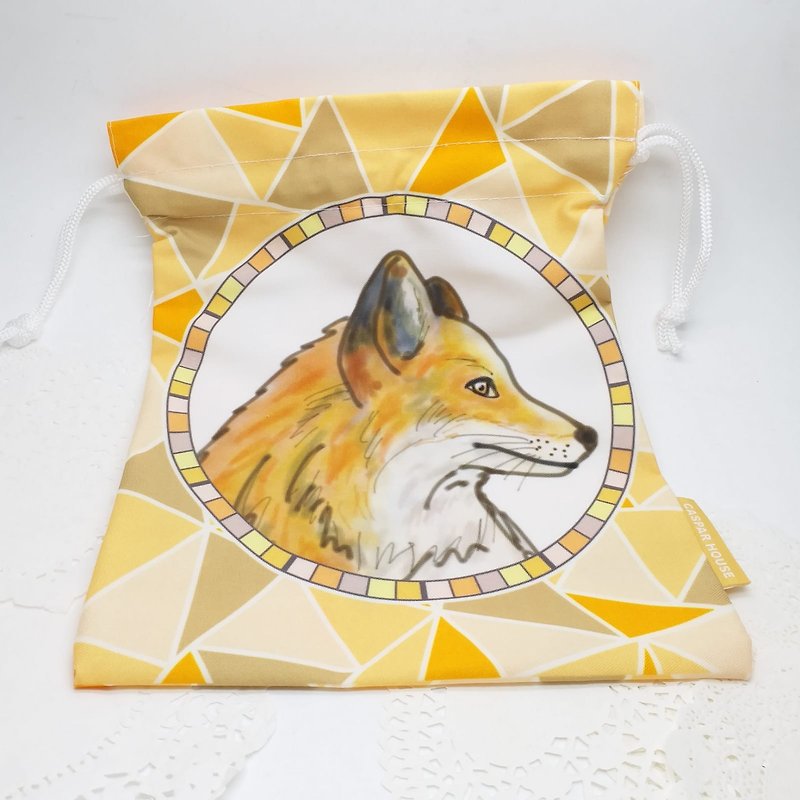 Mosaic Animal Drawstring Bag, Fox - กระเป๋าหูรูด - วัสดุอื่นๆ สีส้ม