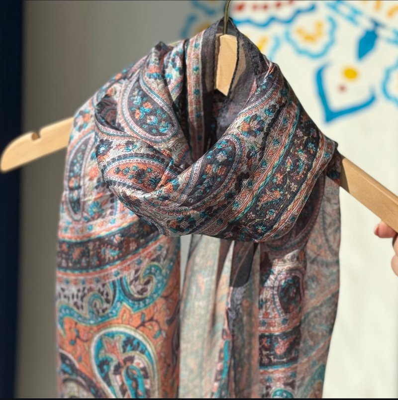 India | Ethnic Silk Scarf - Ink Fragrance Night City - Scarves - Silk Black