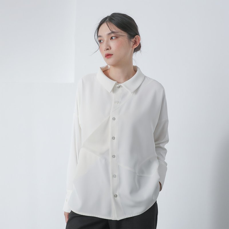 【經典原創】Duibai_對白活褶襯衫_CLT512_白 - 女襯衫 - 聚酯纖維 白色