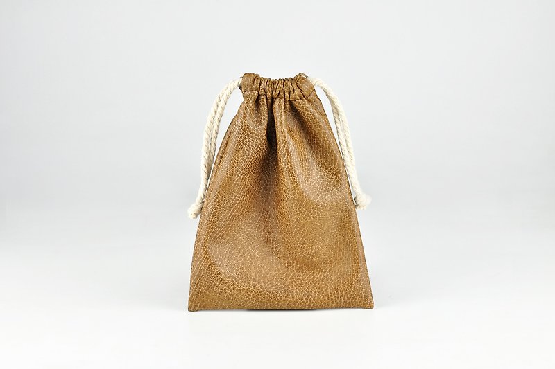 Soft PU Leather Drawstring Bag, Small String Pouch, Gift Bags, Brown - ポーチ - 合皮 ブラウン