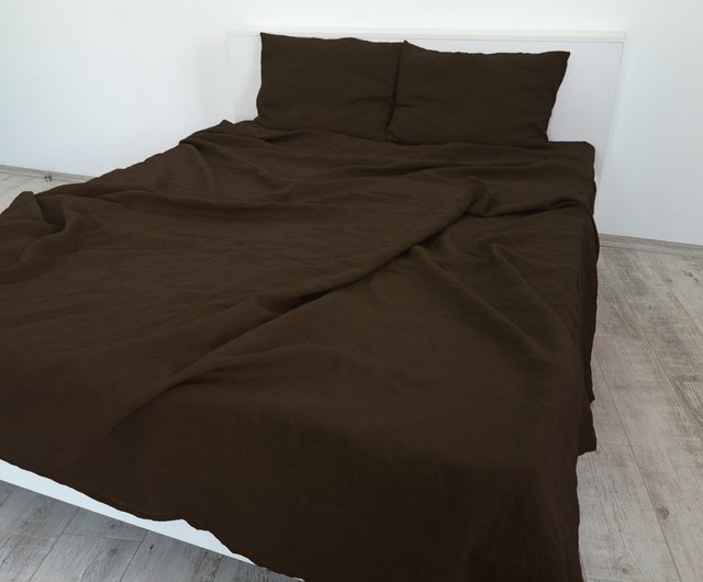 Brown linen flat sheet / Linen bedsheet / Softened stonewashed linen sheet  - Shop True Things Bedding - Pinkoi