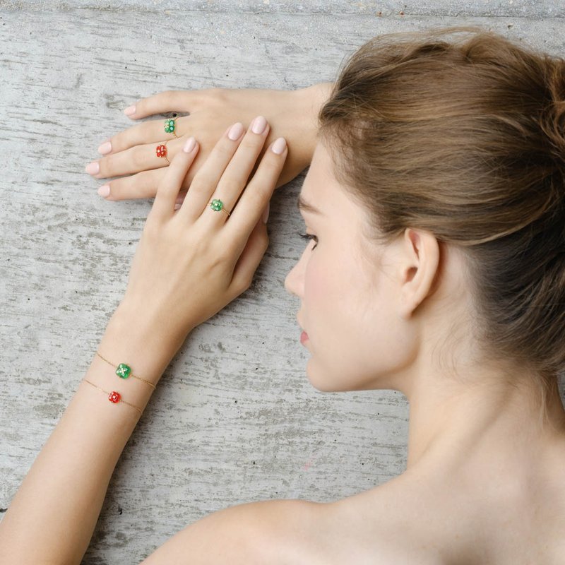 THIALH - Fontana di Trevi 18K Yellow Gold Mini Chrysoprase with Diamond Ring - แหวนทั่วไป - โลหะ สีเงิน