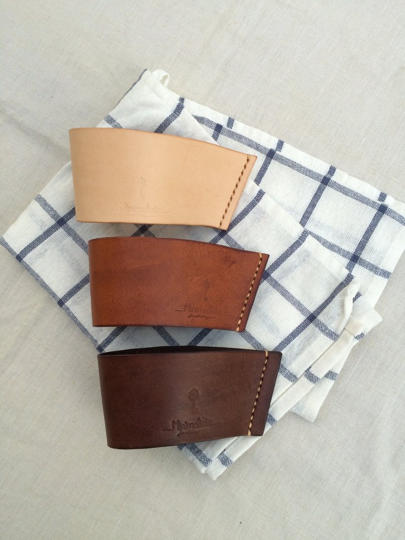 【 咖啡時光 】皮革手工隔熱杯套  一套3個  / Coffee Sleeves / Coffee Cozy Set of 3 - 飲料提袋/杯套 - 真皮 