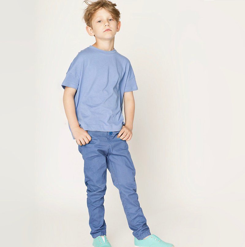 Swedish Organic Cotton Kids Short Sleeve Top 3 Years to 12 Years Old Blue - Tops & T-Shirts - Cotton & Hemp Blue