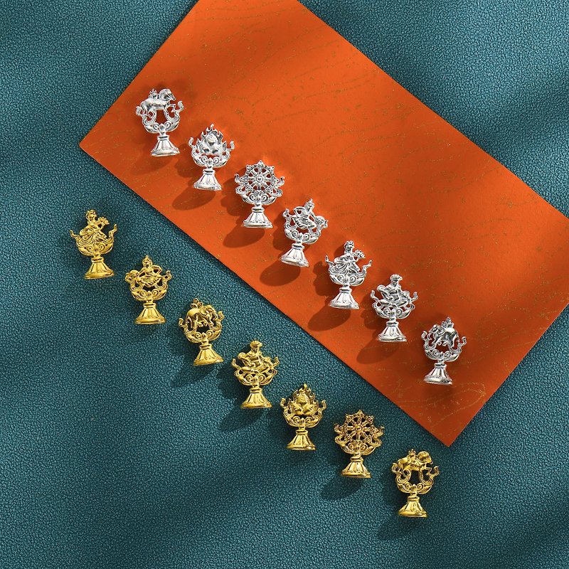Sterling silver 925 gold-plated eight auspicious seven political treasures eight auspicious things fortune ingot - สร้อยคอ - เครื่องประดับ หลากหลายสี
