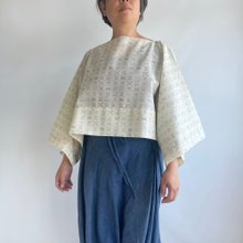 【1点もの】丁字のプルオーバー2way -ウール着物地 オフホワイトに絣模様 & コットンローン 生成り
