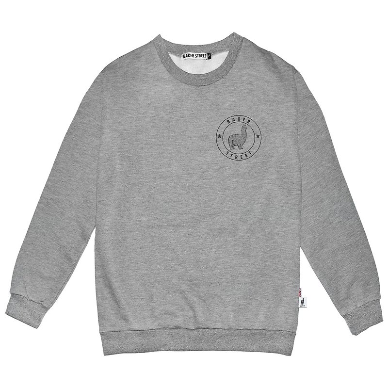 British Fashion Brand -Baker Street- Little Stamp Printed Sweater - เสื้อยืดผู้ชาย - ผ้าฝ้าย/ผ้าลินิน สีเทา