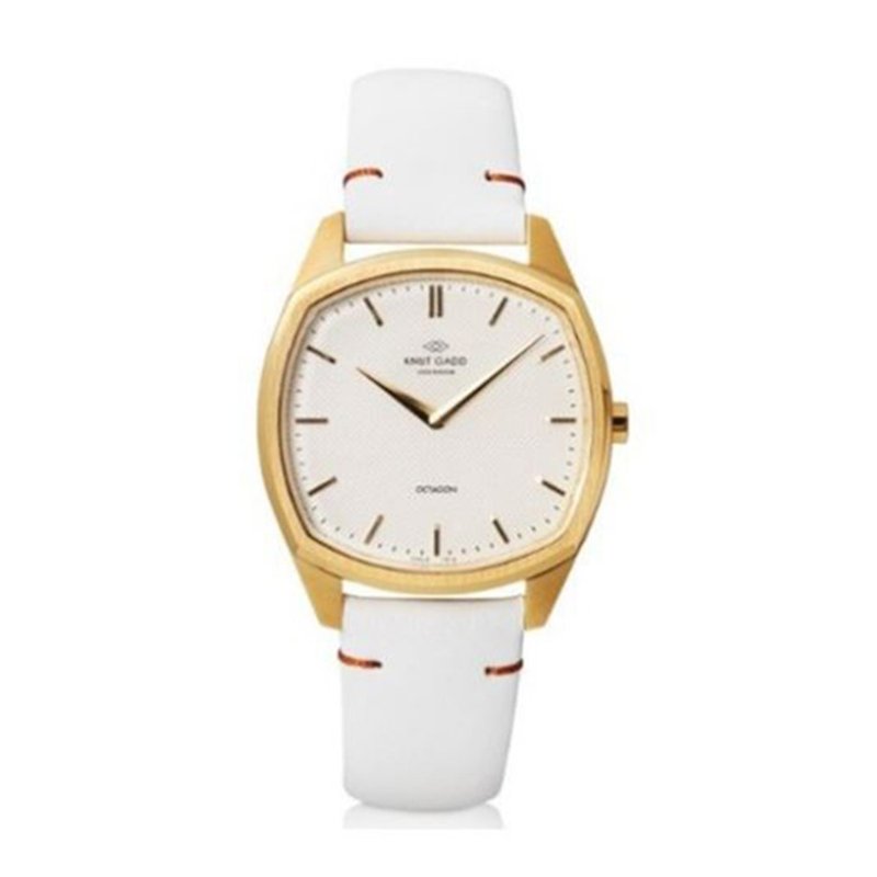 【展示品】Knut Gadd 瑞典設計 - Octagon 白色真皮腕錶/35m 金框 - 女裝錶 - 真皮 白色