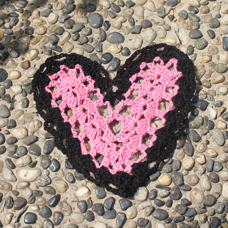 粉紅黑色 心形杯墊 Heart shaped Coaster - 杯墊 - 棉．麻 粉紅色