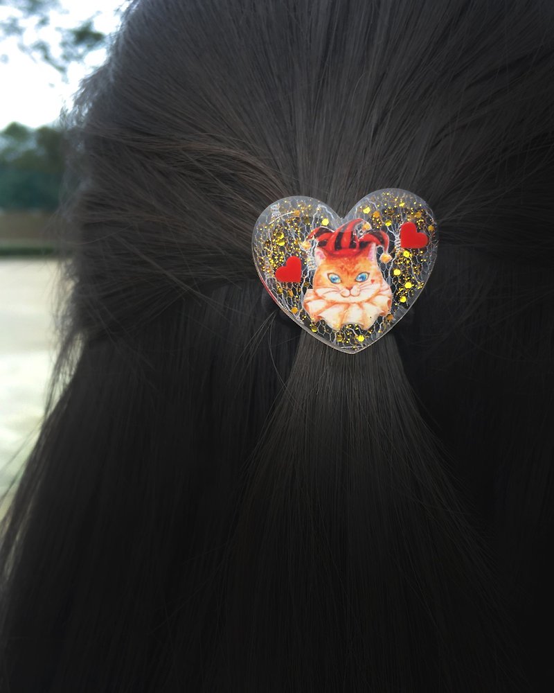 Poker Joker Cat Heart-shaped Hair Tie - เครื่องประดับผม - เรซิน สีใส