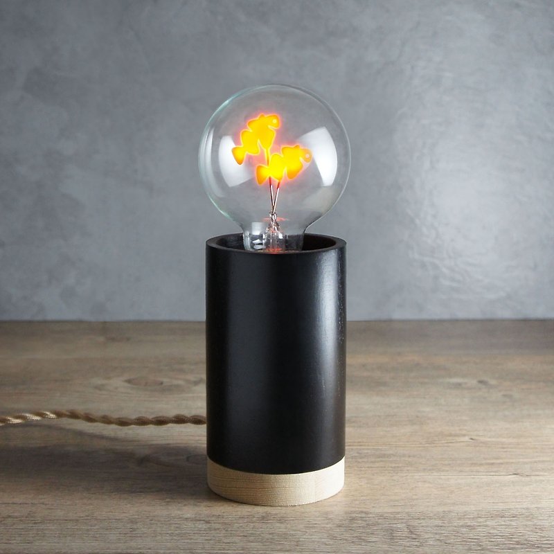 圓柱形木制小夜燈 - 含 1 個 自由雙魚球燈泡 Edison-Style 愛迪生燈泡 - 燈具/燈飾 - 木頭 黑色