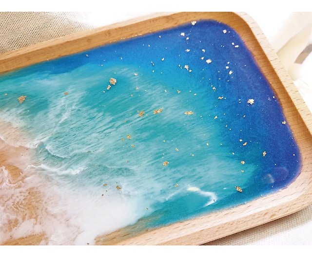 Translucent Aqua Wood-Epoxy Large Serving Tray Design by Silken at