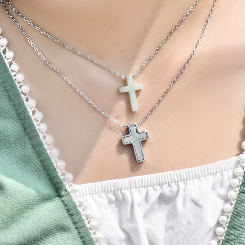 精鋼 | 2合1 寶貴玉石十字架頸鏈 - 項鍊 - 不鏽鋼 