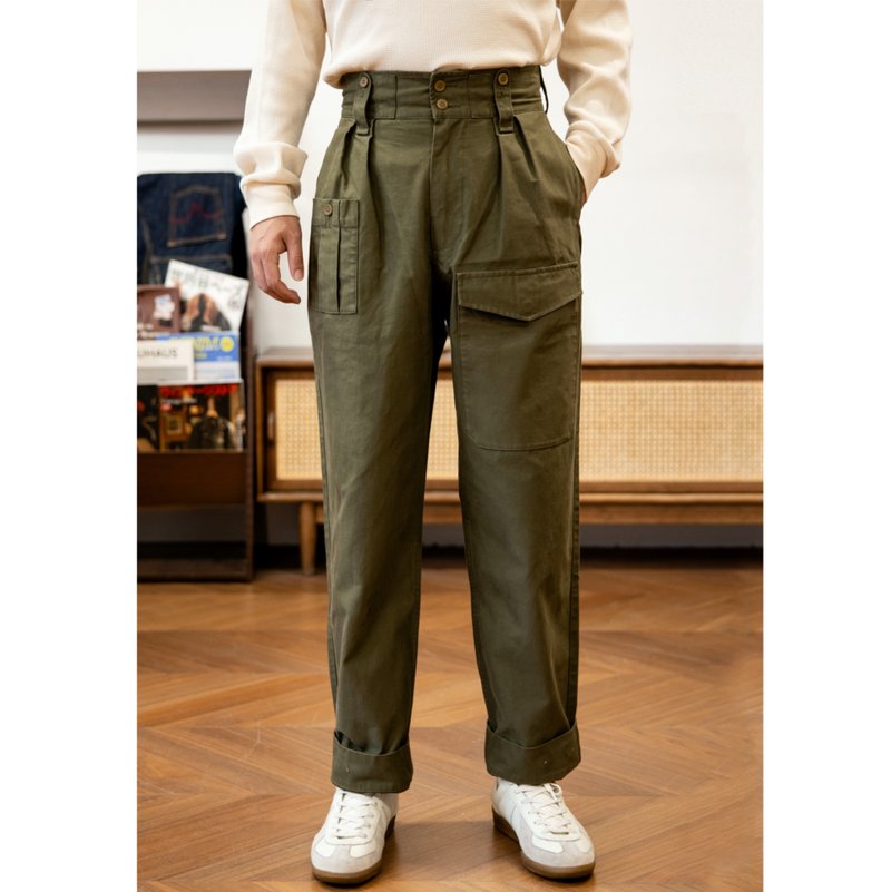 英軍甲板褲 高腰寬鬆 美軍公發 OG107 工裝長褲 Nigel Cabourn - 男長褲/休閒褲 - 棉．麻 綠色